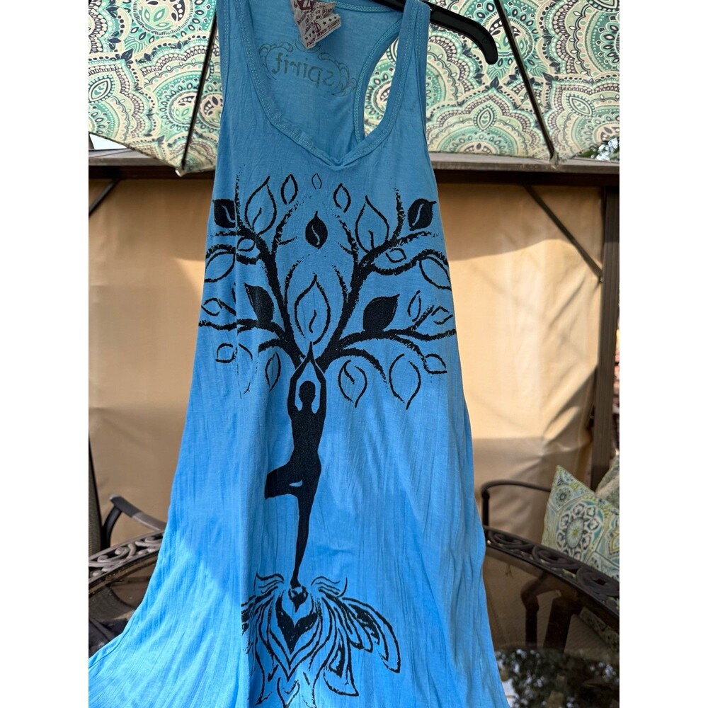Silver Jeans Co Spirit Yoga Tank  Womens Blue Tree Pose Lotus Boho Y2K Racerback